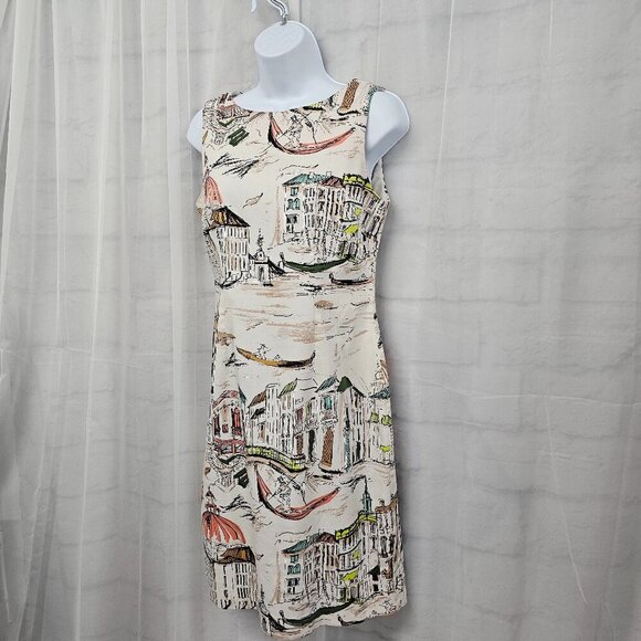 Chetta B Cream Sleeveless Dress Venice Italy Retro Mediterranean Sheath 6 - Picture 4 of 14